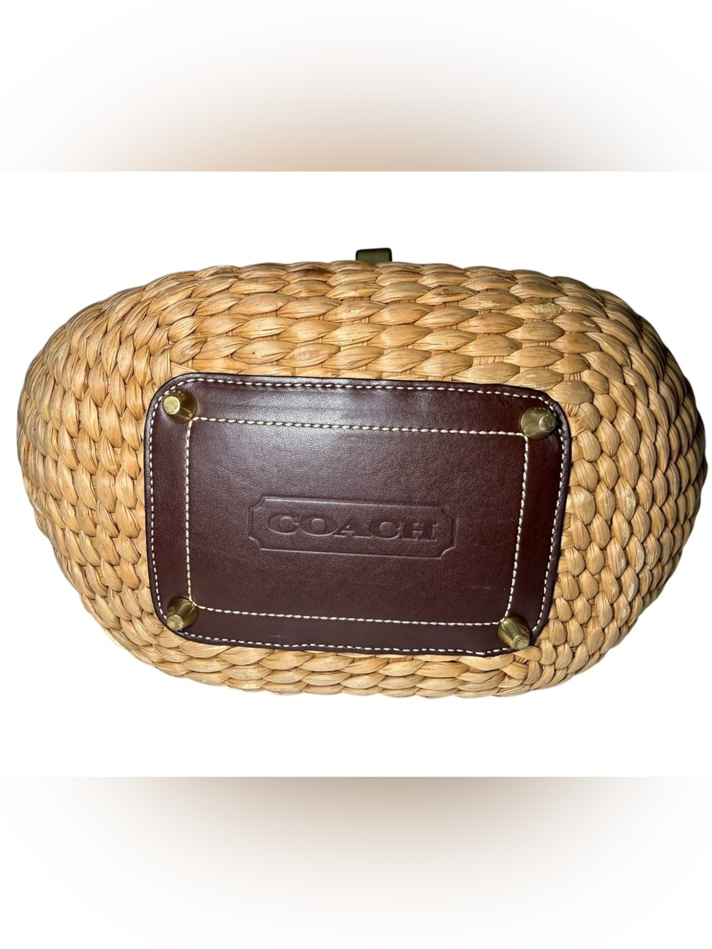 GUC Coach Straw Tote with Brown Leather Trim and Brass Hardware - Picture 3 of 10